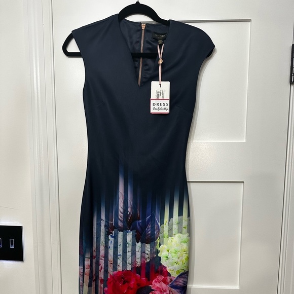 Ted Baker Rimena Vespera Hydrangea Haze Midi Pencil Cocktail Dress Navy Size 0 - Picture 2 of 3